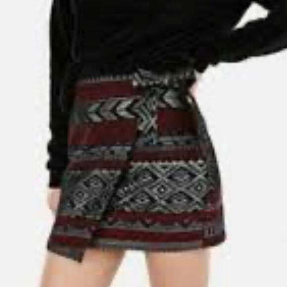 Express Womens Multi Color Mini Skirt Bow Tie on Side Size 16 - Picture 1 of 9
